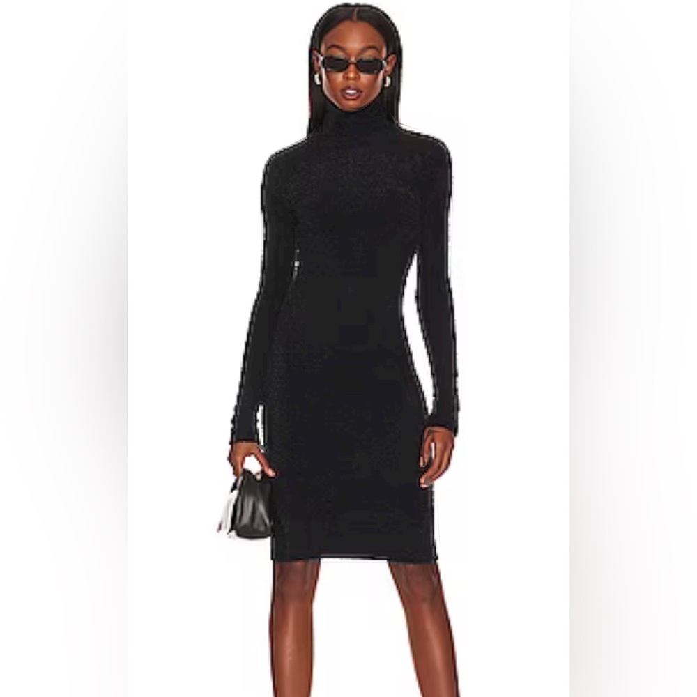 Elliatt Grey Ribbed Knit Turtleneck Mini Dress XS slit in back Pull on
